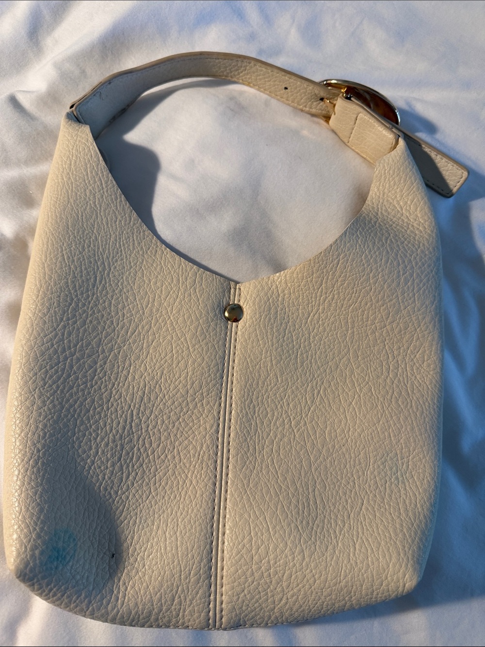 Anthropologie Cream Textured Shoulder Bag with Gold Accent